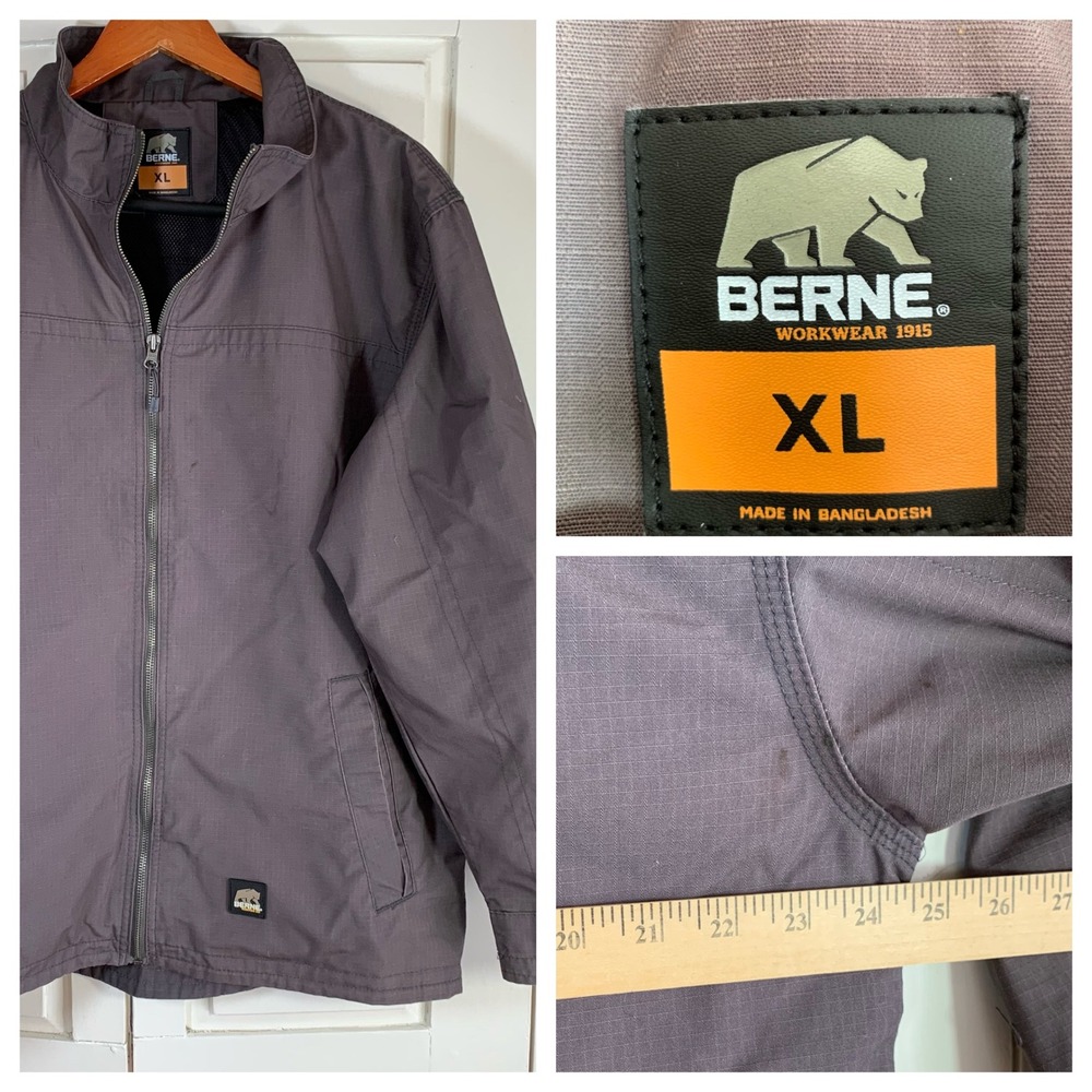 BERNE XL Workwear‎ Jacket Men's Full Zip Gray Lightweight Outdoor Ripstop STAINS